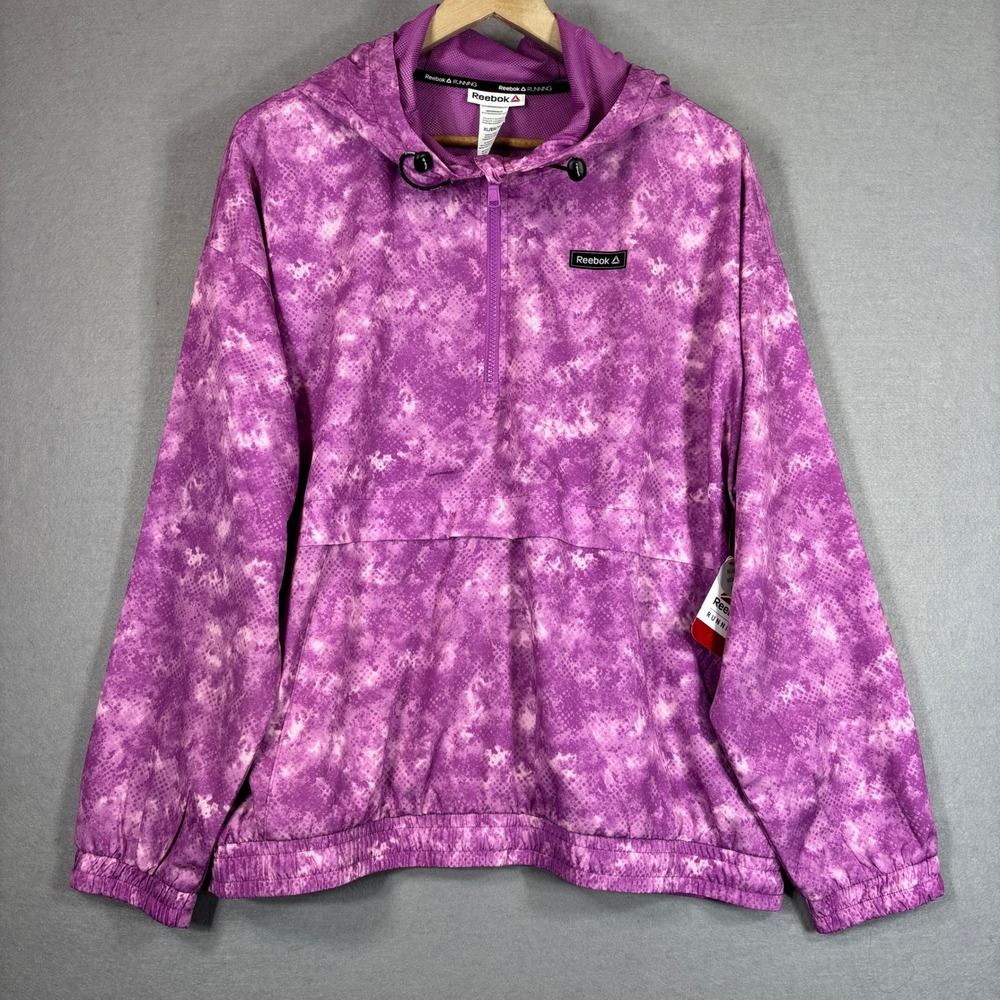 Reebok Running Womens Pullover Windbreaker Jacket XL Quarter‎ Zip Purple Marble